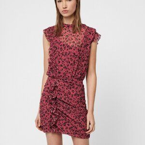 NWT All Saints Hali Roar Pink & Black Leopard Print Dress Size XS